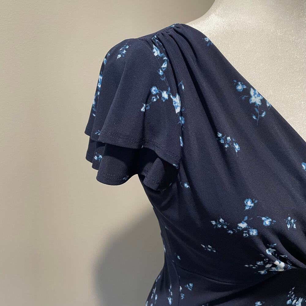 Lauren Ralph Lauren Faux Wrap Sheath Dress Sz 6 Floral Ruched Flutter Sleeves - Picture 6 of 12